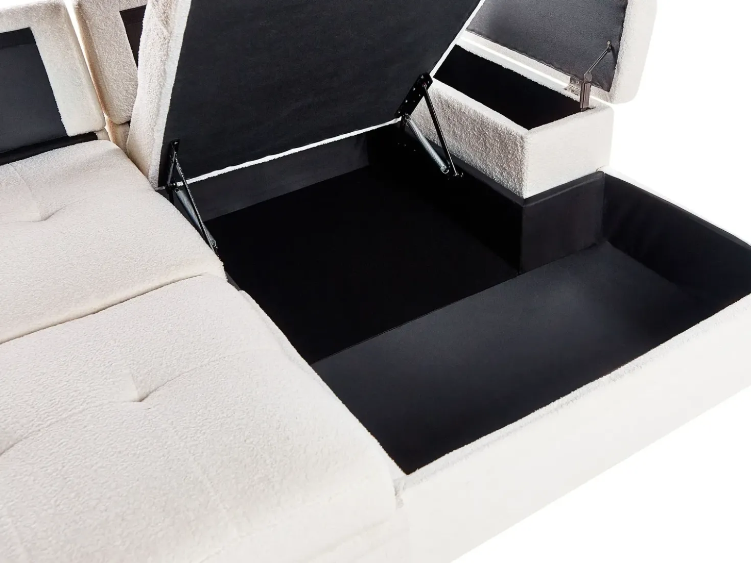 Divano letto angolare 3 posti HRISEY Bouclé Bianco con contenitore Lato Sinistro