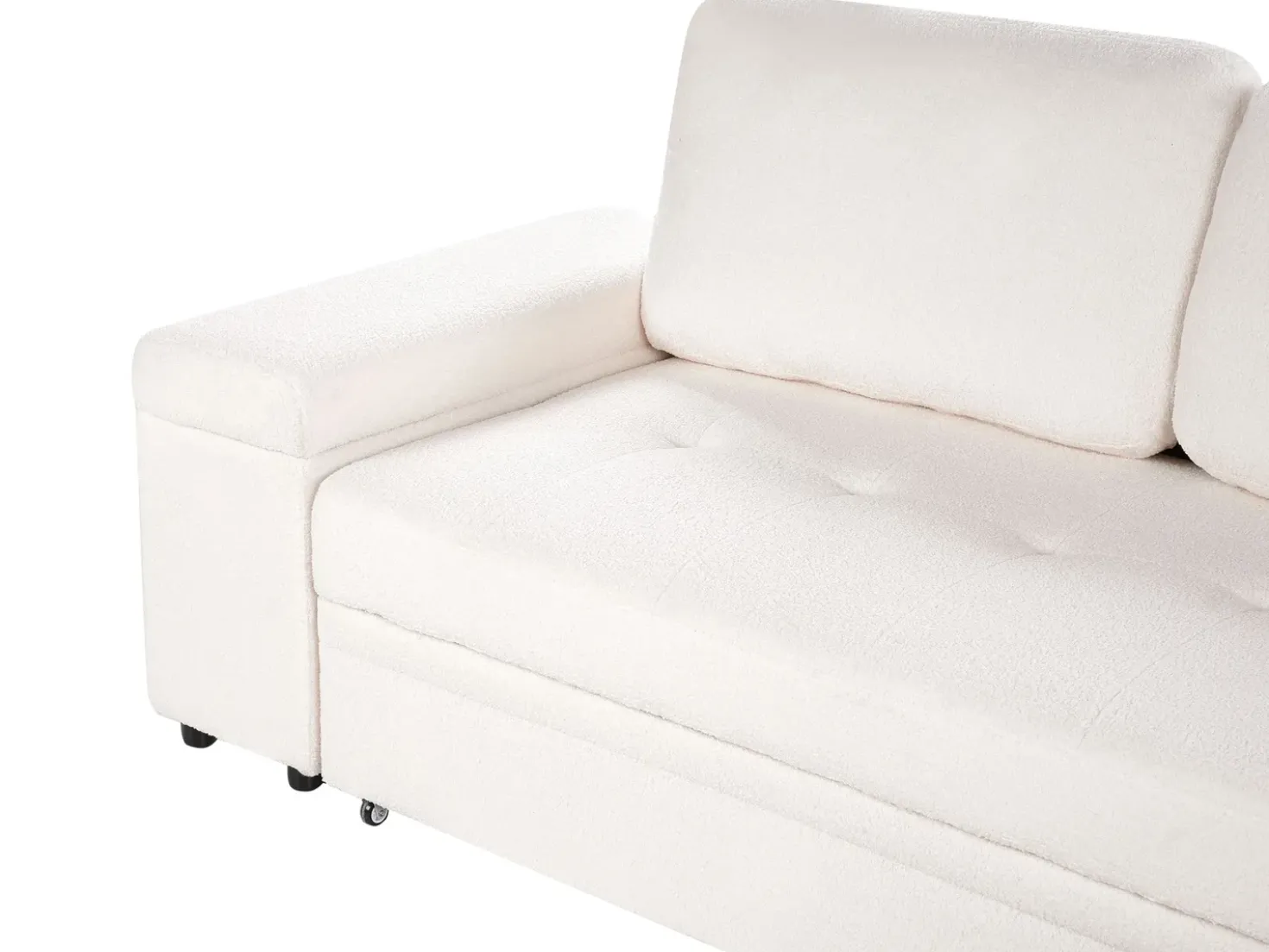 Divano letto angolare 3 posti HRISEY Bouclé Bianco con contenitore Lato Sinistro