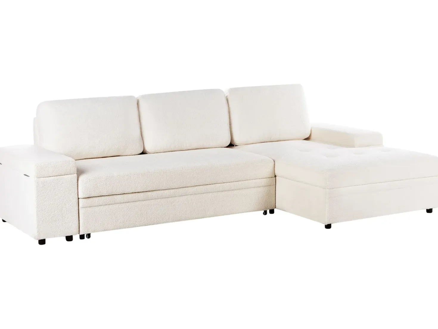 Divano letto angolare 3 posti HRISEY Bouclé Bianco con contenitore Lato Sinistro