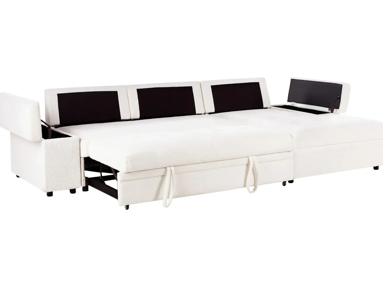 Divano letto angolare 3 posti HRISEY Bouclé Bianco con contenitore Lato Sinistro
