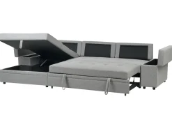 Divano letto angolare 3 posti HRISEY Lino sintetico Grigio con contenitore Lato destro