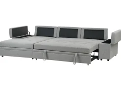 Divano letto angolare 3 posti HRISEY Lino sintetico Grigio con contenitore Lato destro