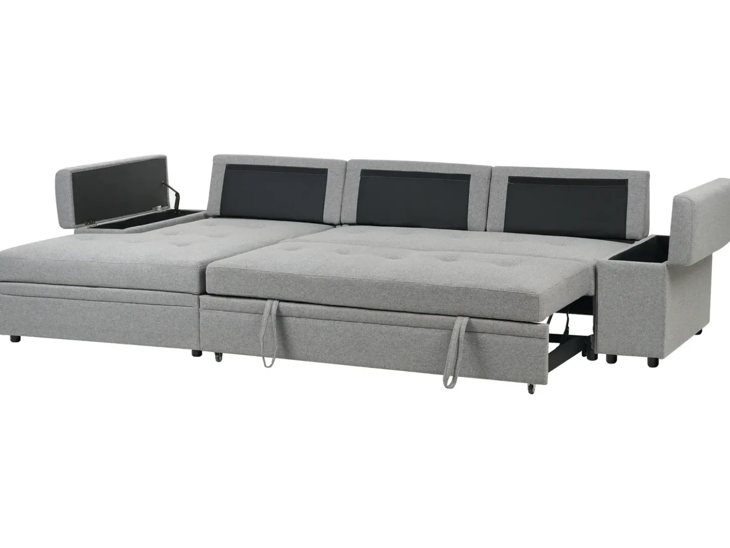 Divano letto angolare 3 posti HRISEY Lino sintetico Grigio con contenitore Lato destro