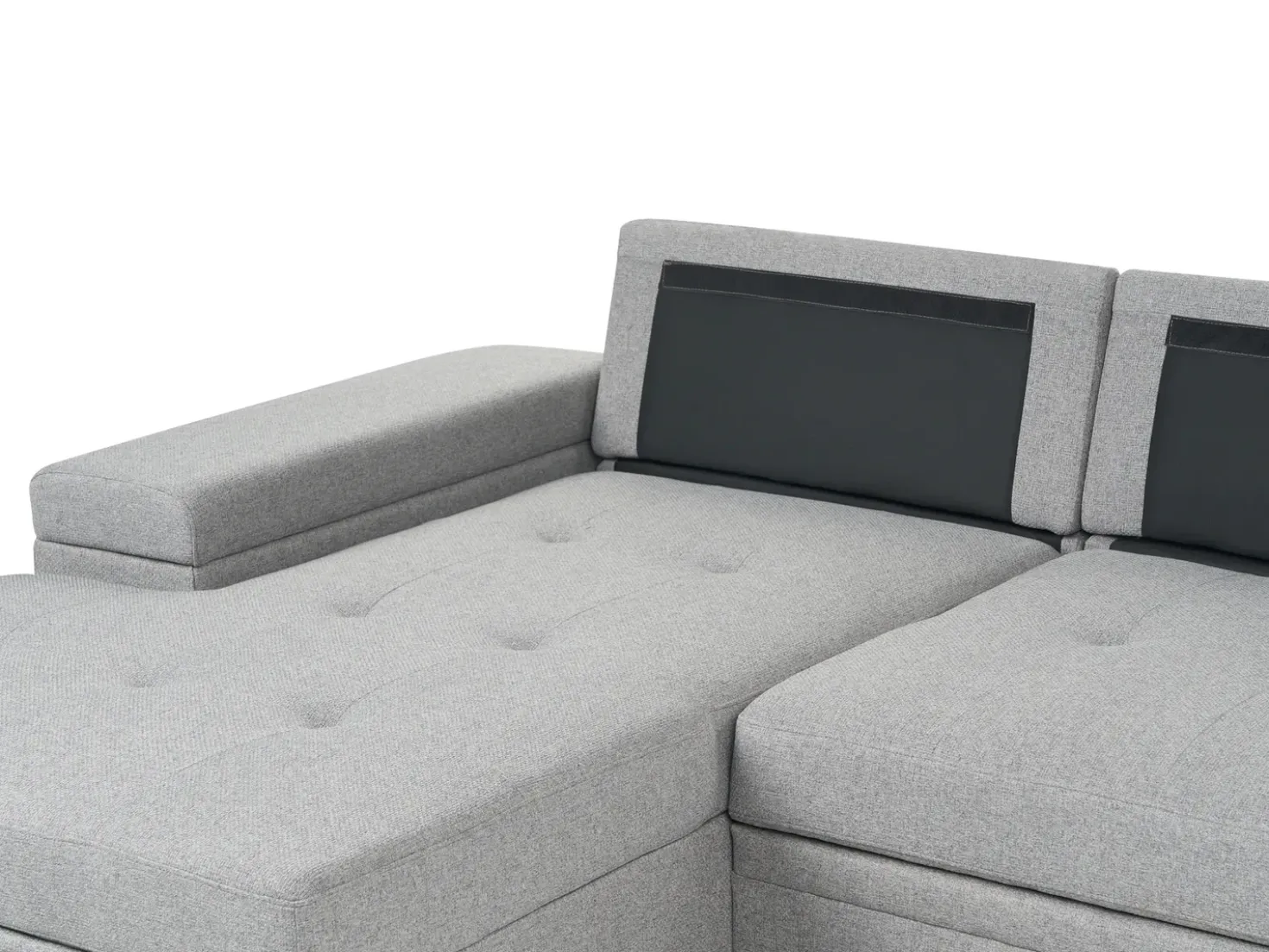 Divano letto angolare 3 posti HRISEY Lino sintetico Grigio con contenitore Lato destro