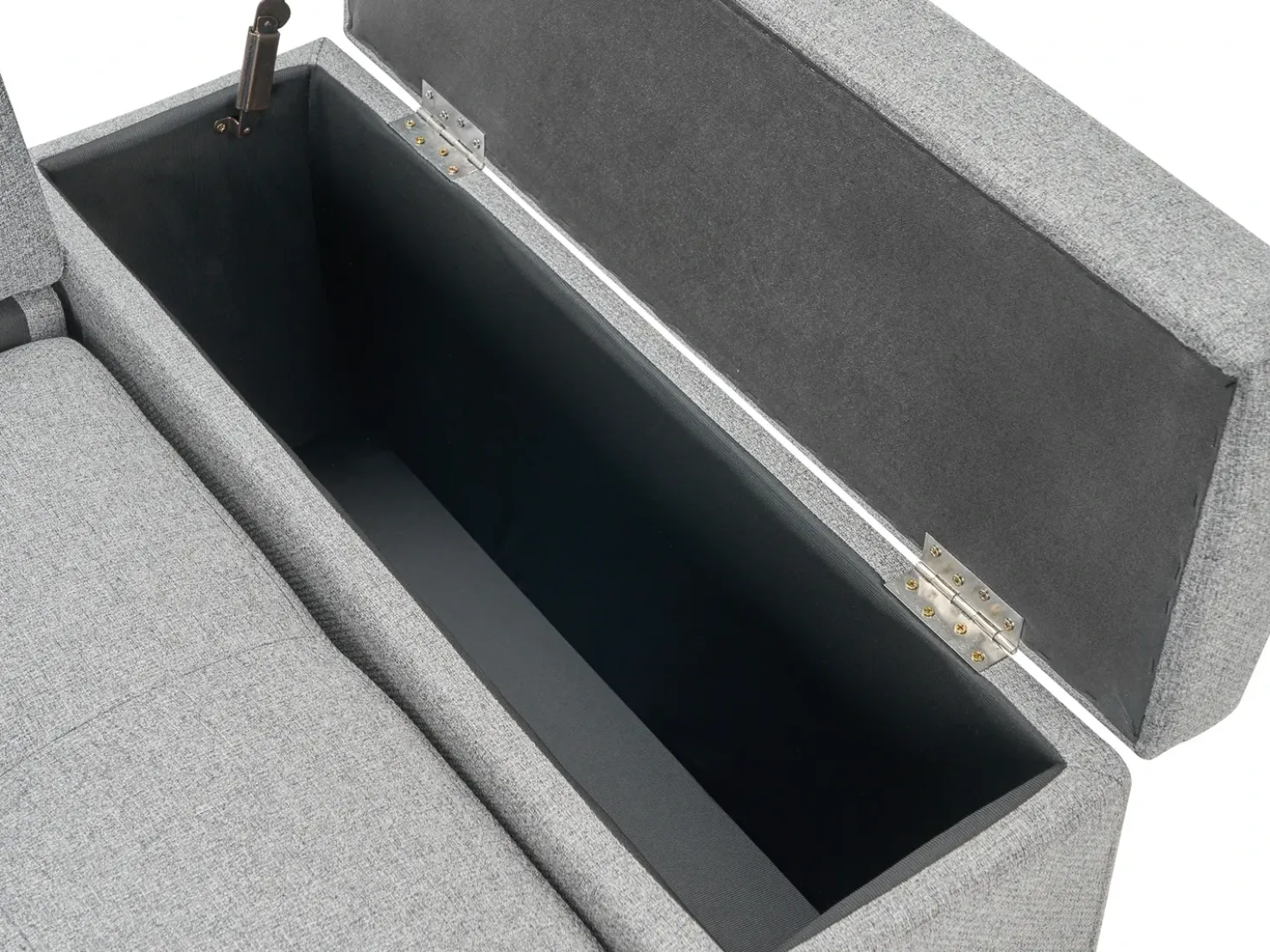 Divano letto angolare 3 posti HRISEY Lino sintetico Grigio con contenitore Lato destro