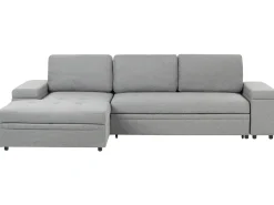 Divano letto angolare 3 posti HRISEY Lino sintetico Grigio con contenitore Lato destro