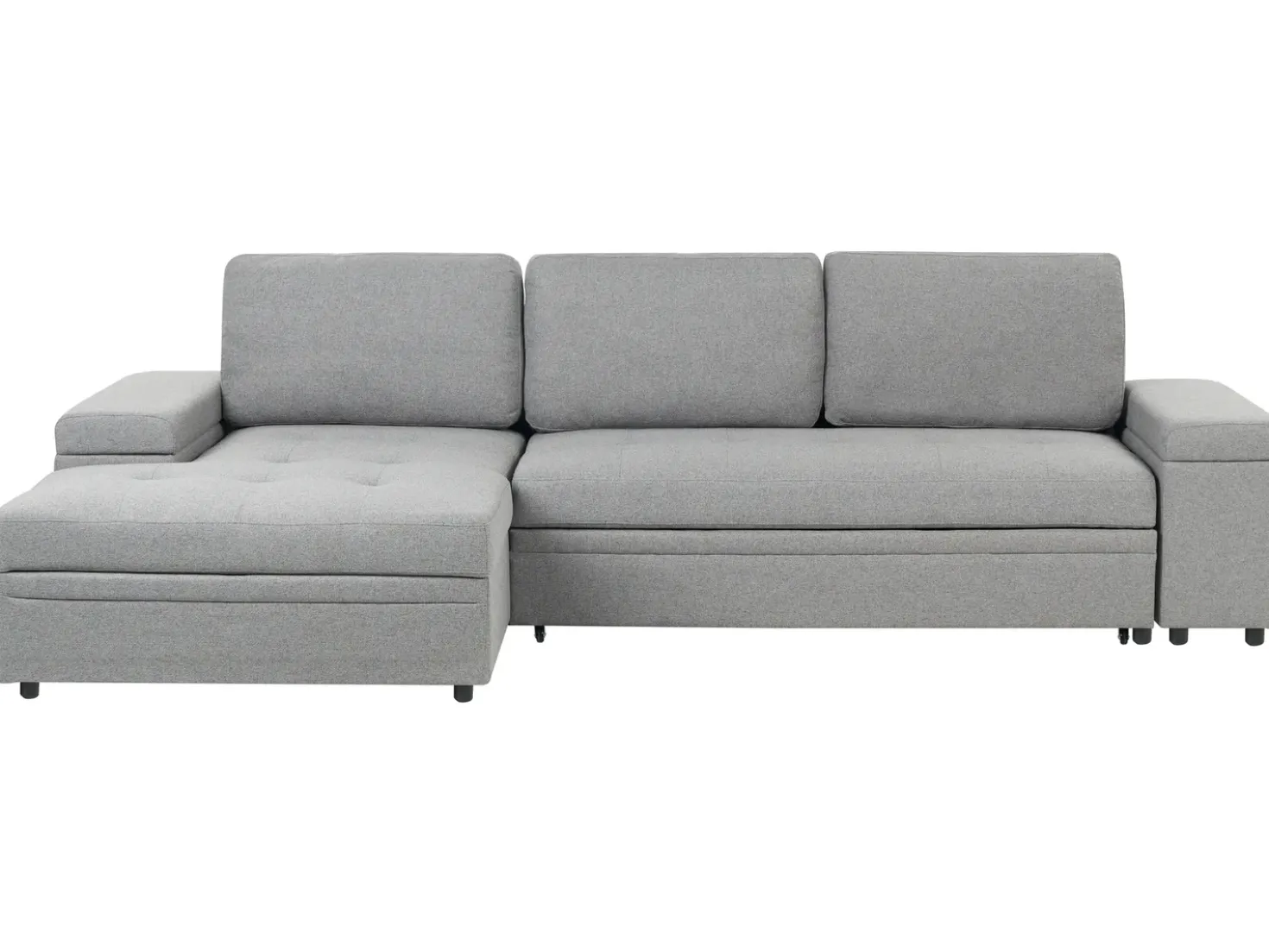 Divano letto angolare 3 posti HRISEY Lino sintetico Grigio con contenitore Lato destro