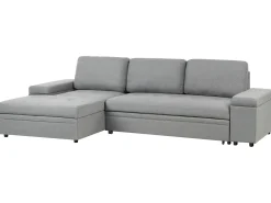 Divano letto angolare 3 posti HRISEY Lino sintetico Grigio con contenitore Lato destro