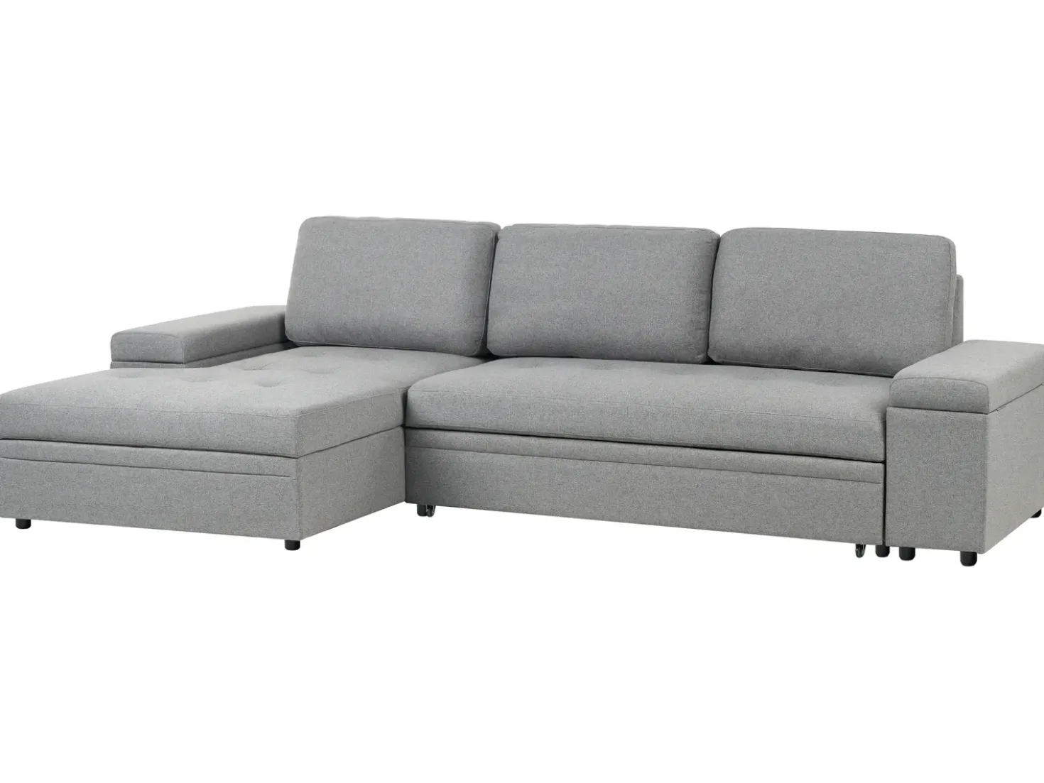 Divano letto angolare 3 posti HRISEY Lino sintetico Grigio con contenitore Lato destro