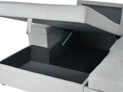 Divano letto angolare 3 posti HRISEY Lino sintetico Grigio con contenitore Lato destro