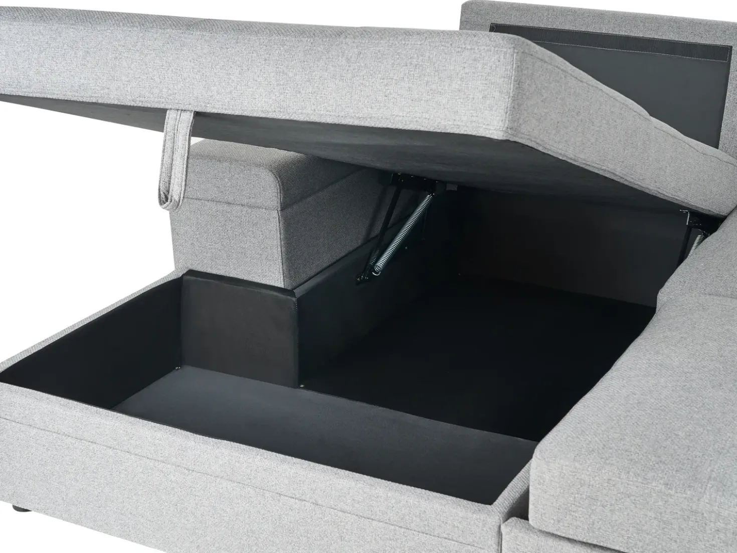 Divano letto angolare 3 posti HRISEY Lino sintetico Grigio con contenitore Lato destro