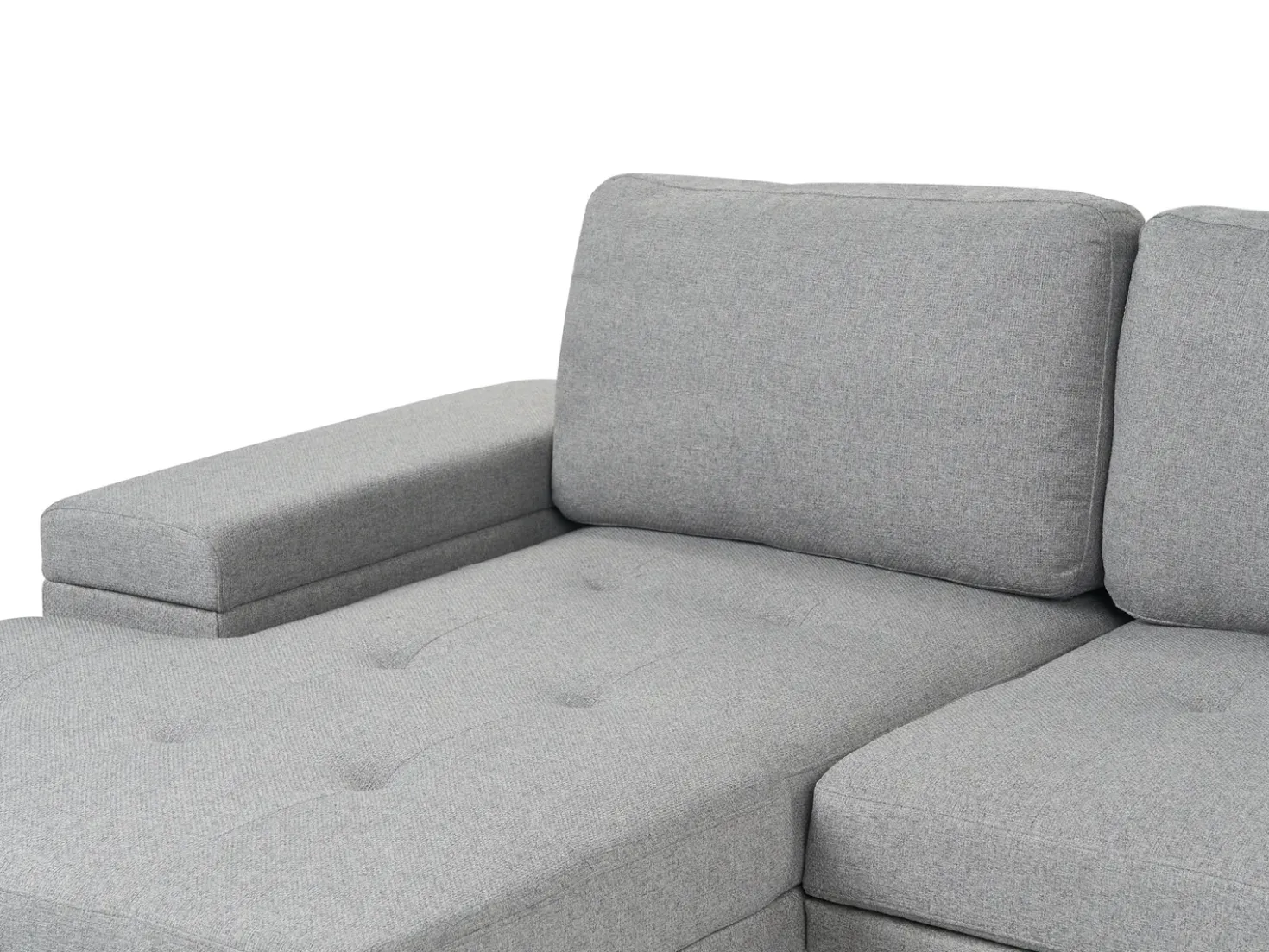 Divano letto angolare 3 posti HRISEY Lino sintetico Grigio con contenitore Lato destro