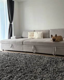 Divano letto angolare 3 posti HRISEY Lino sintetico Grigio chiaro con contenitore Lato destro