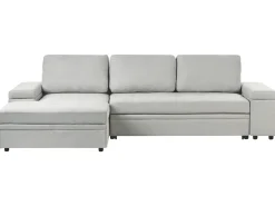 Divano letto angolare 3 posti HRISEY Lino sintetico Grigio chiaro con contenitore Lato destro