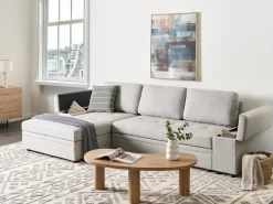 Divano letto angolare 3 posti HRISEY Lino sintetico Grigio chiaro con contenitore Lato destro