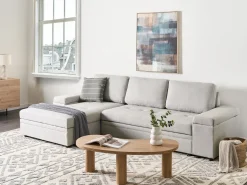 Divano letto angolare 3 posti HRISEY Lino sintetico Grigio chiaro con contenitore Lato destro