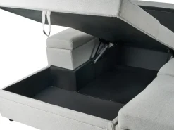 Divano letto angolare 3 posti HRISEY Lino sintetico Grigio chiaro con contenitore Lato destro