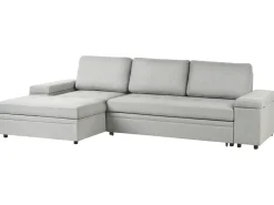 Divano letto angolare 3 posti HRISEY Lino sintetico Grigio chiaro con contenitore Lato destro