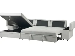 Divano letto angolare 3 posti HRISEY Lino sintetico Grigio chiaro con contenitore Lato destro