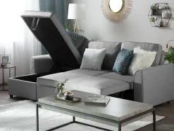 Divano letto angolare 3 posti NESNA Tessuto Grigio chiaro con contenitore Lato destro