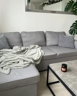 Divano letto angolare 3 posti NESNA Tessuto Grigio chiaro con contenitore Lato destro