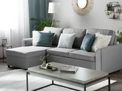 Divano letto angolare 3 posti NESNA Tessuto Grigio chiaro con contenitore Lato destro