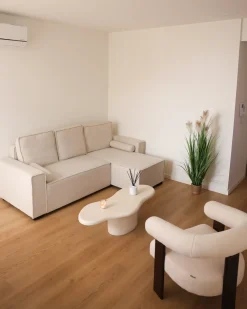 Divano letto angolare 3 posti EDANE Bouclé Bianco sporco con contenitore Lato Sinistro
