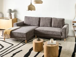 Divano letto angolare 3 posti NUBORG Ciniglia Tortora Lato destro