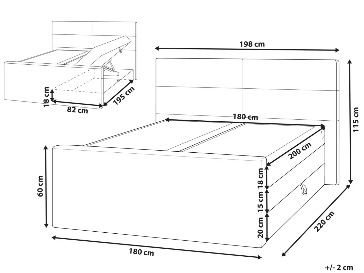 Divano letto con contenitore Tessuto ARISTOCRAT 180 x 200 cm Tortora