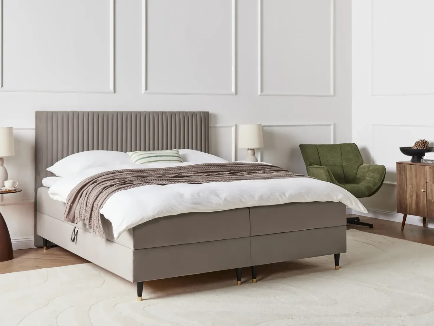 Divano letto con contenitore Velluto DAME 180 x 200 cm Tortora