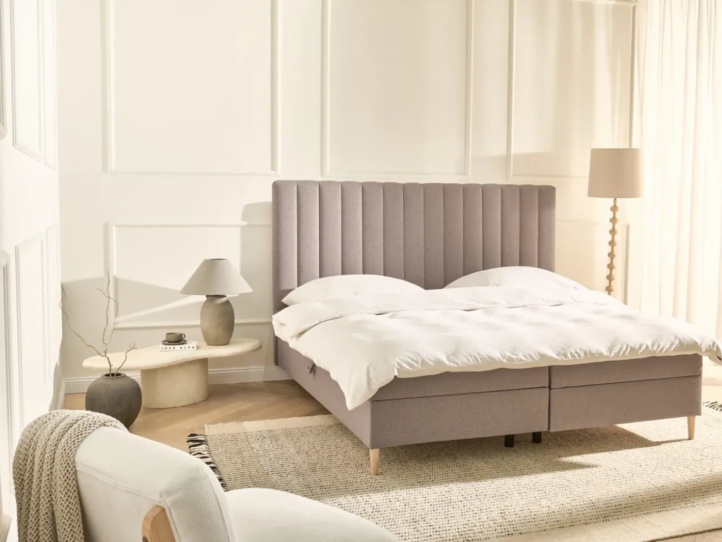Divano letto con contenitore Tessuto OFFICER 180 x 200 cm Tortora