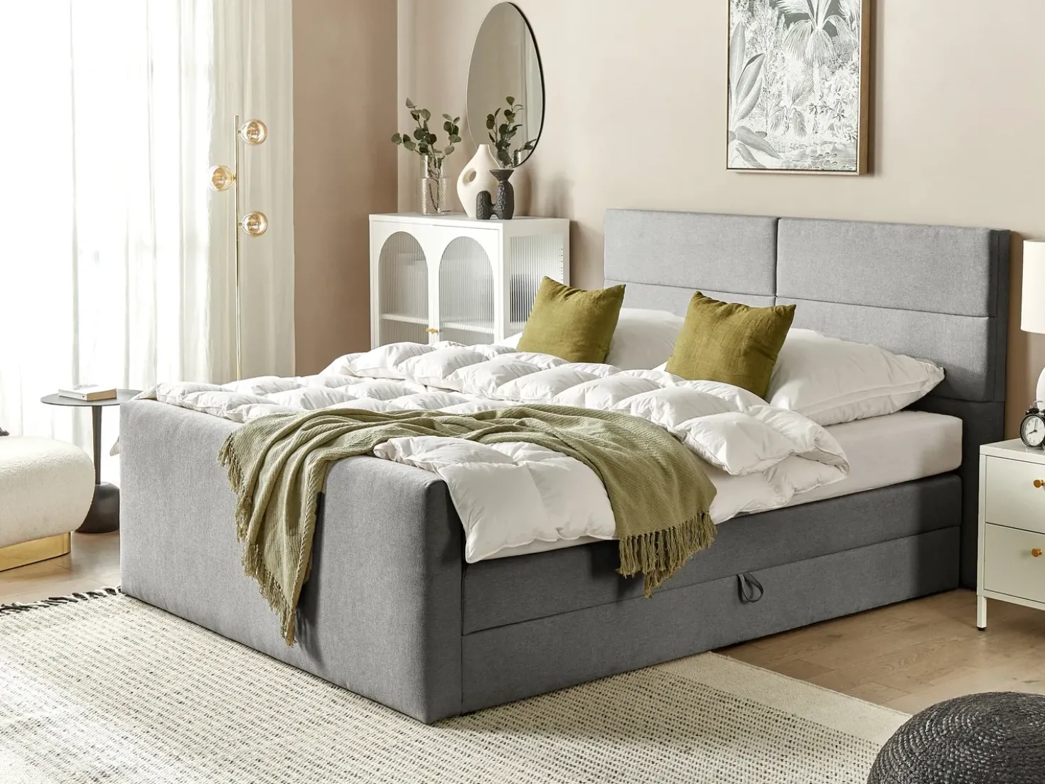 Divano letto con contenitore Tessuto ARISTOCRAT 160 x 200 cm Grigio chiaro