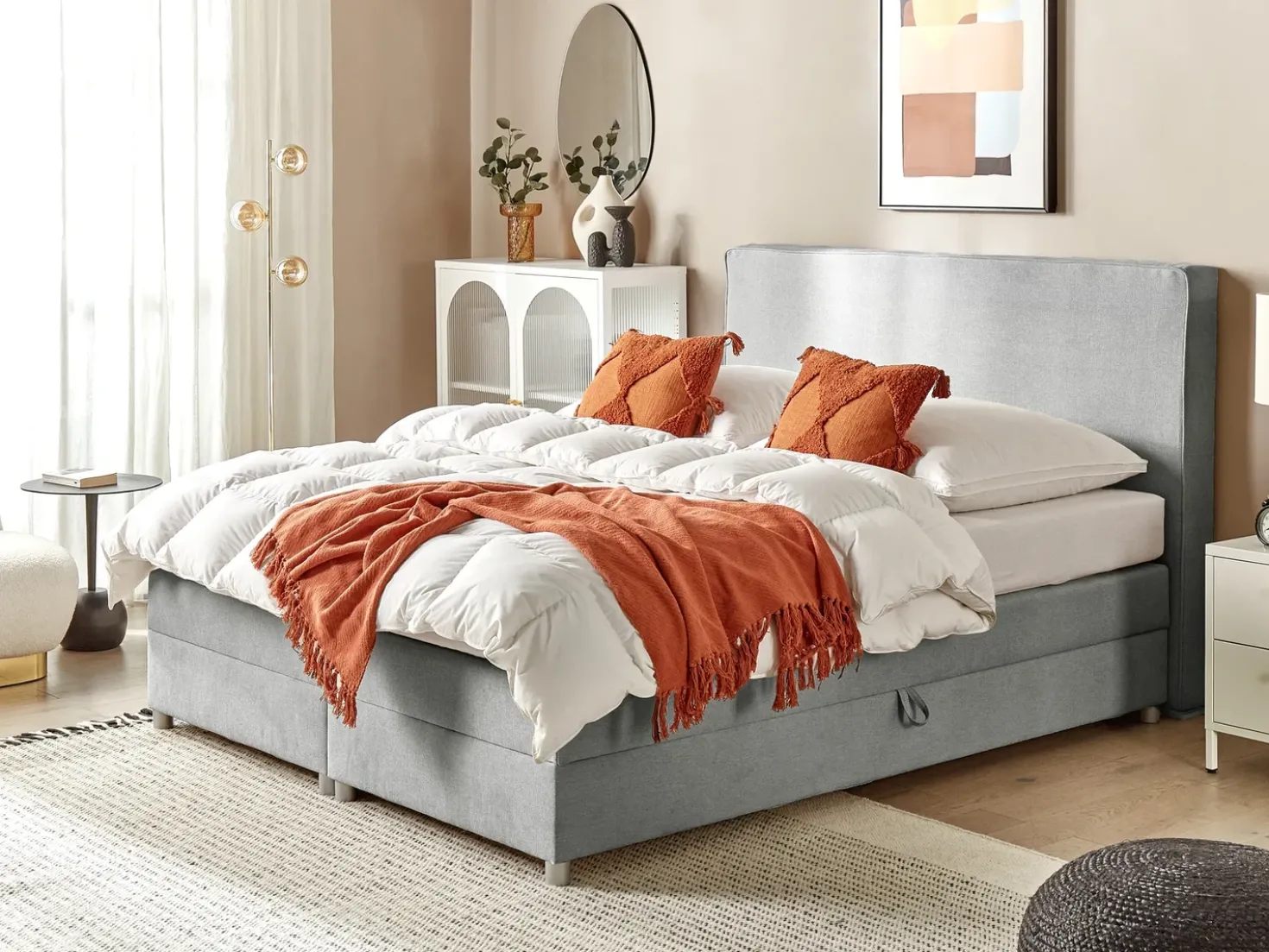 Divano letto con contenitore Tessuto MINISTER 180 x 200 cm Grigio chiaro