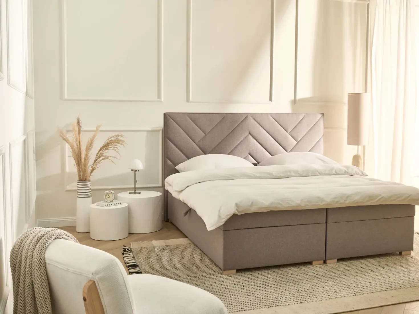 Divano letto con contenitore Tessuto ESQUIRE 180 x 200 cm Tortora
