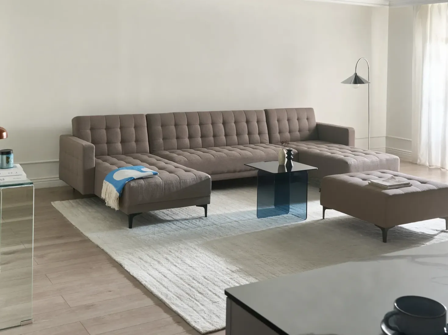 Divano letto modulare a U 5 posti ABERDEEN Tessuto Tortora