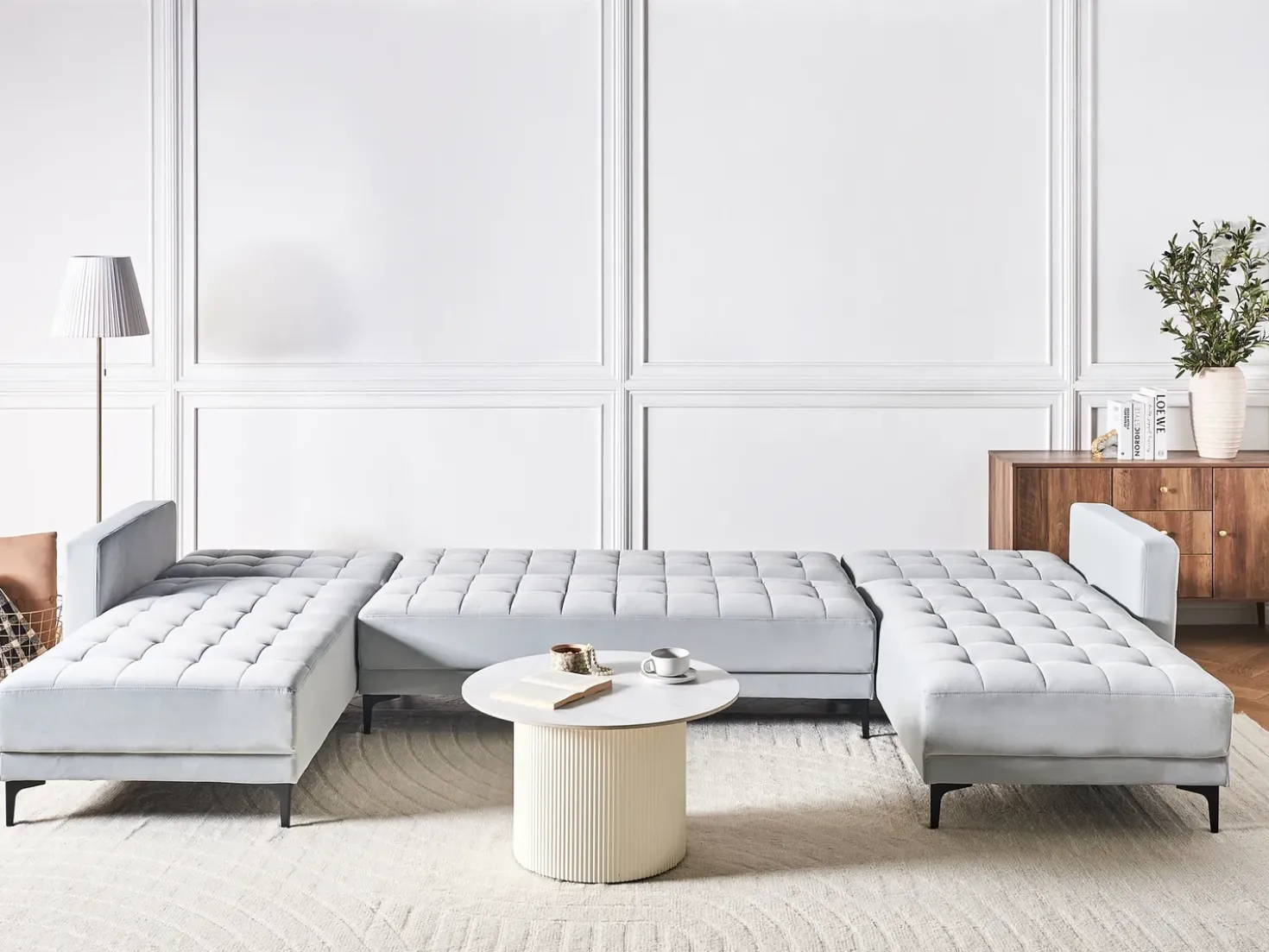 Divano letto modulare a U 5 posti ABERDEEN Velluto Grigio chiaro