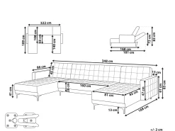 Divano letto modulare a U 5 posti ABERDEEN Velluto Grigio chiaro