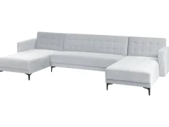 Divano letto modulare a U 5 posti ABERDEEN Velluto Grigio chiaro