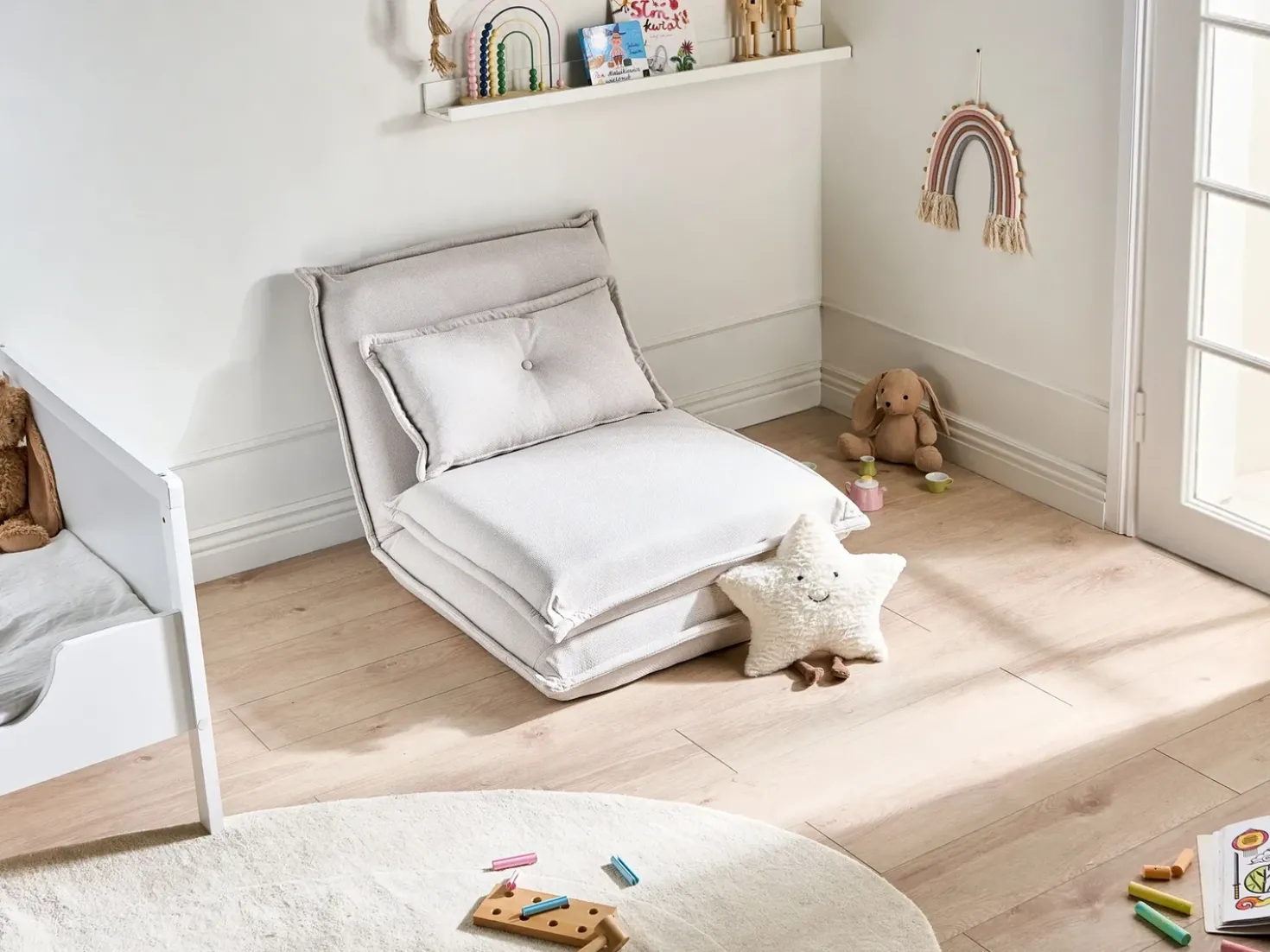 Divano letto singolo DELLEN Tessuto Bianco sporco