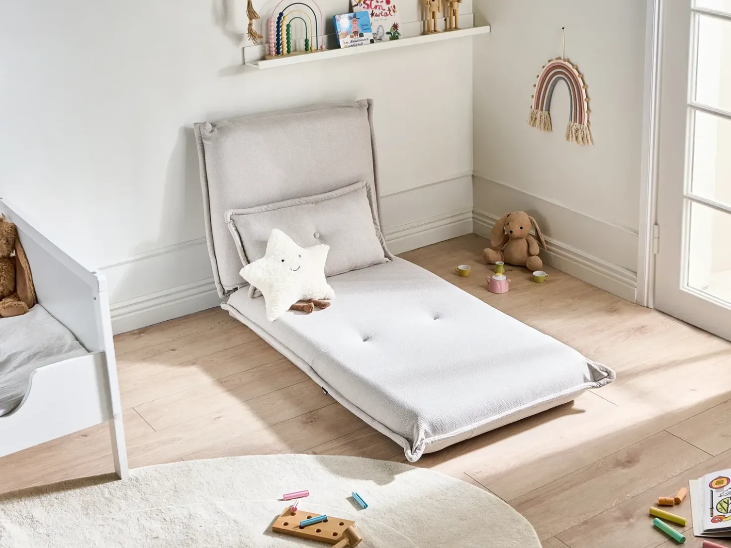 Divano letto singolo DELLEN Tessuto Bianco sporco