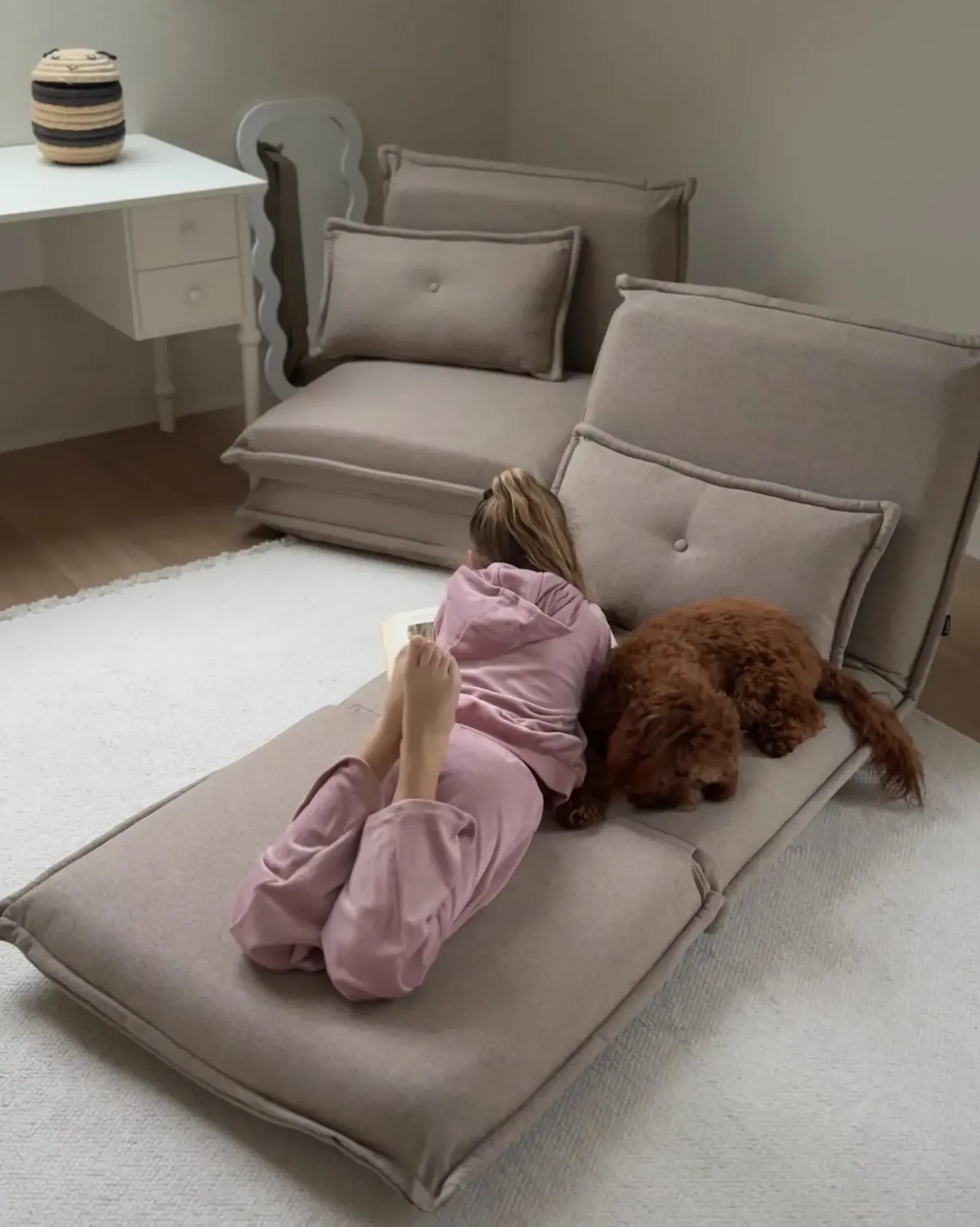 Divano letto singolo DELLEN Tessuto Beige