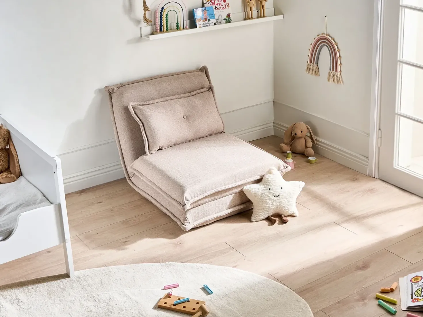 Divano letto singolo DELLEN Tessuto Beige