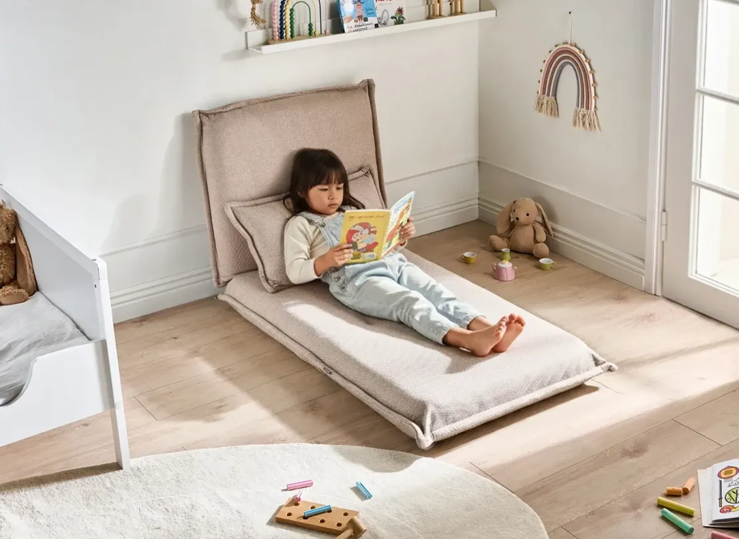 Divano letto singolo DELLEN Tessuto Beige