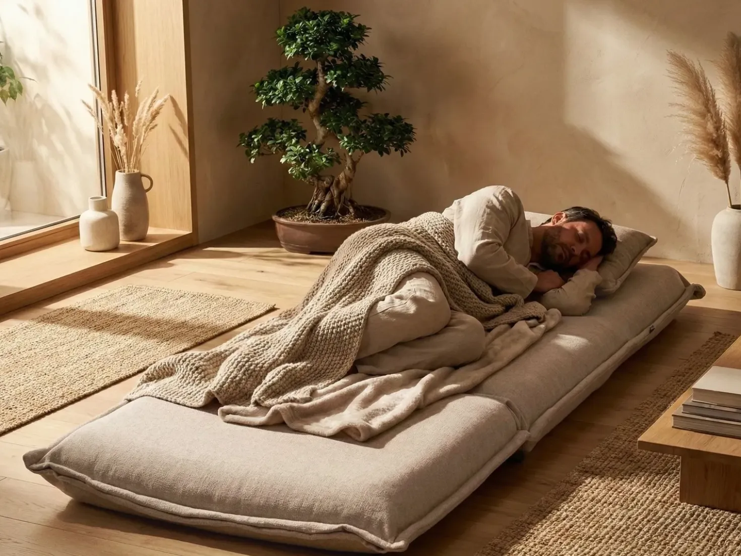 Divano letto singolo DELLEN Tessuto Beige