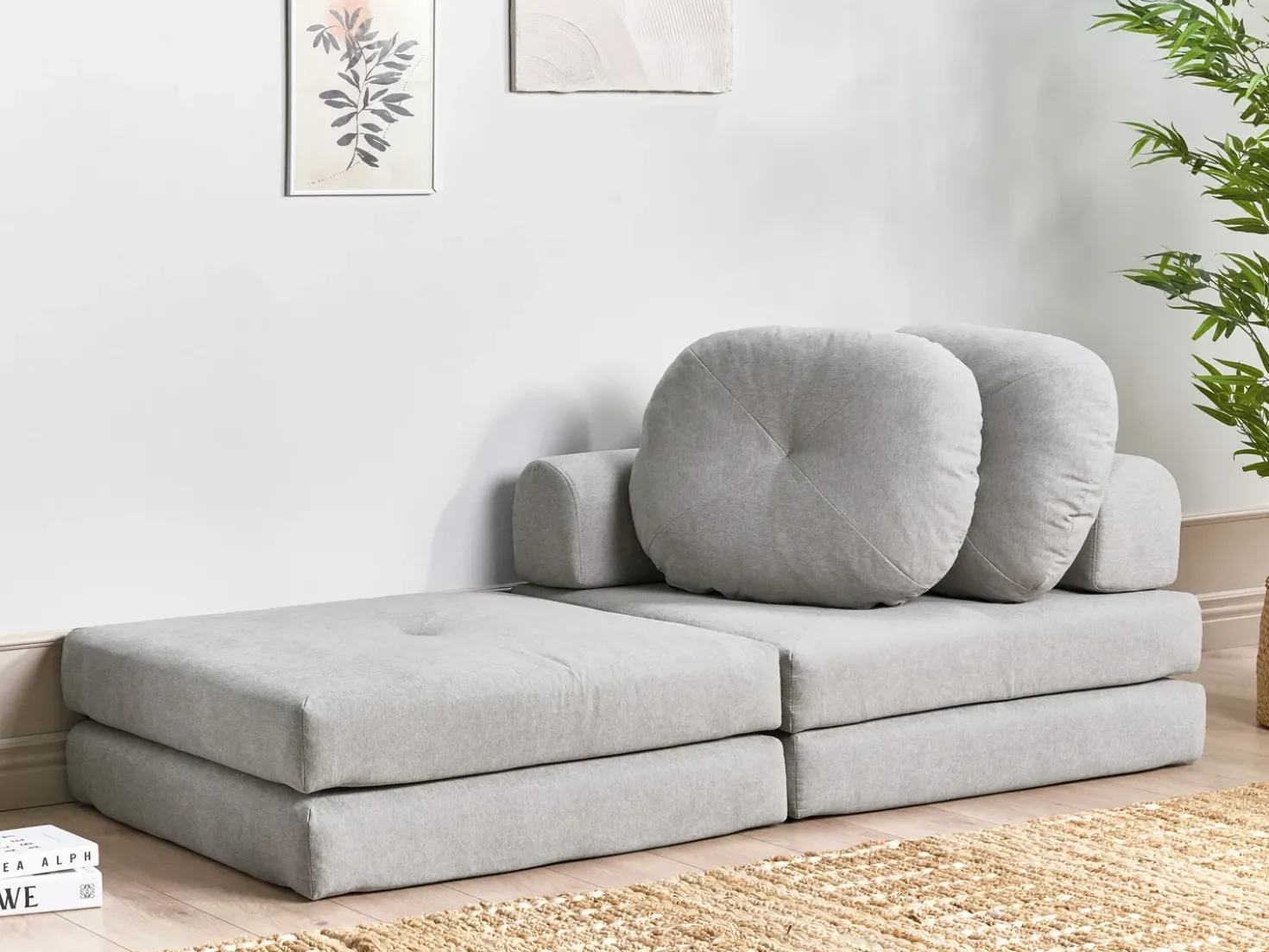 Divano letto singolo OLDEN Tessuto Grigio chiaro