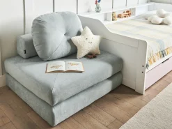 Divano letto singolo OLDEN Ciniglia Azzurro