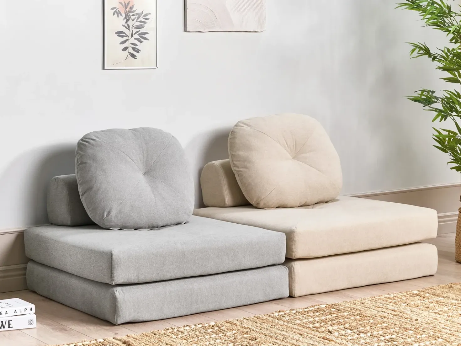 Divano letto singolo OLDEN Tessuto Beige chiaro