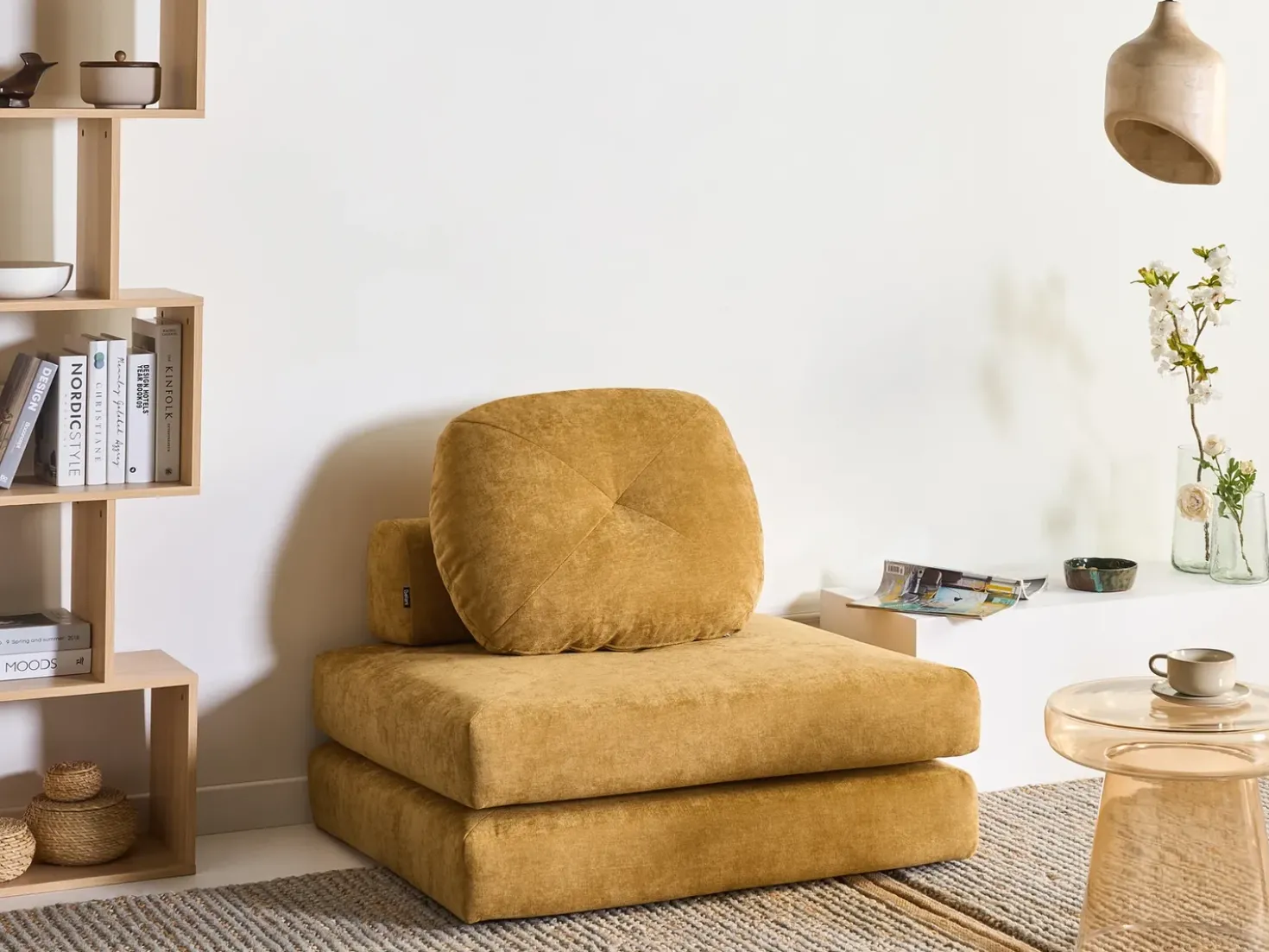 Divano letto singolo OLDEN Ciniglia Senape