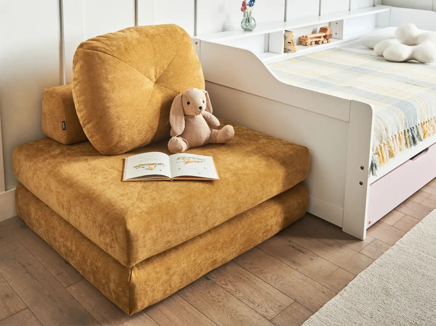 Divano letto singolo OLDEN Ciniglia Senape