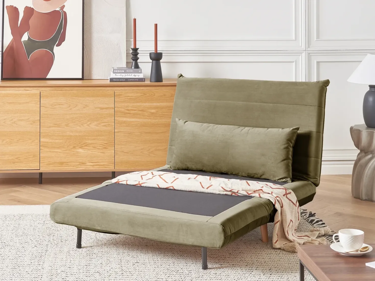Divano letto singolo SETTEN Velluto Verde oliva